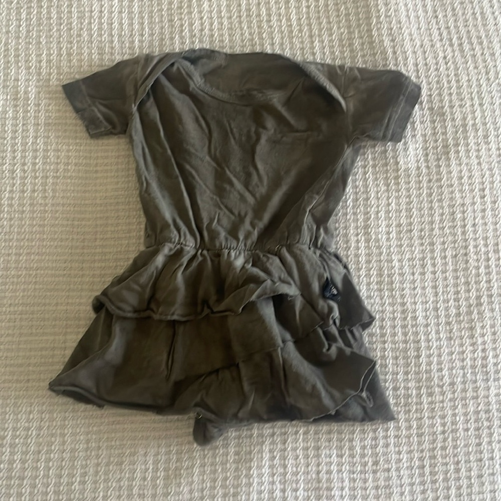 Nununu gray mineral wash, ruffle dress onesie. Size 0-6M